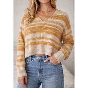 Madewell Staley Space-Dyed Cropped V-Neck Sweater Mustard Cream S